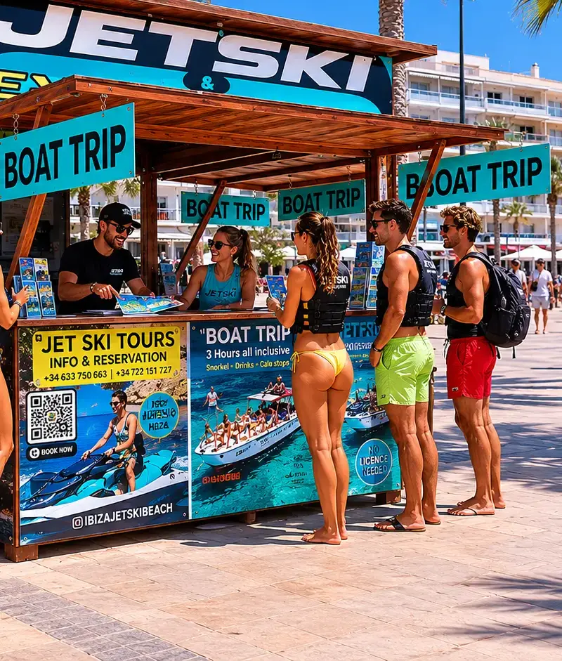 Puerto de San Antonio, punto de salida de excursiones en moto de agua, Ibiza