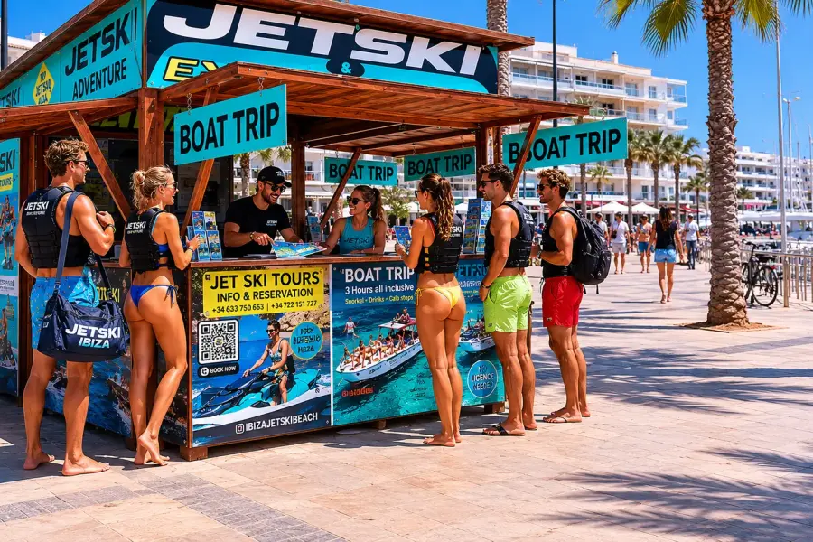 Puerto de San Antonio, punto de salida de excursiones en moto de agua, Ibiza